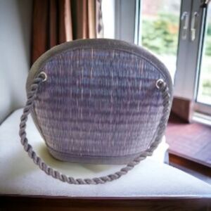 Baskets of Cambodia Deep Navy Blue Straw Purse with Black Corded Trim.